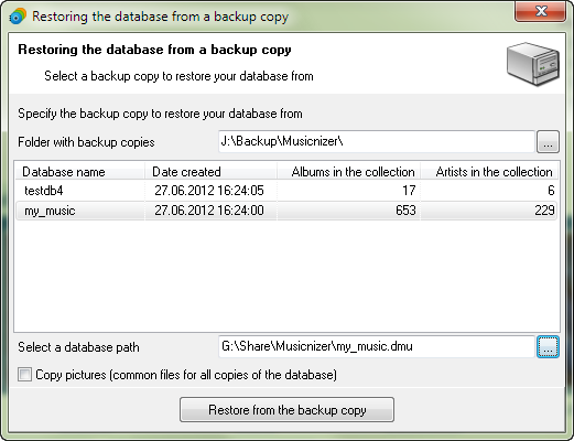 Restore database from a backup